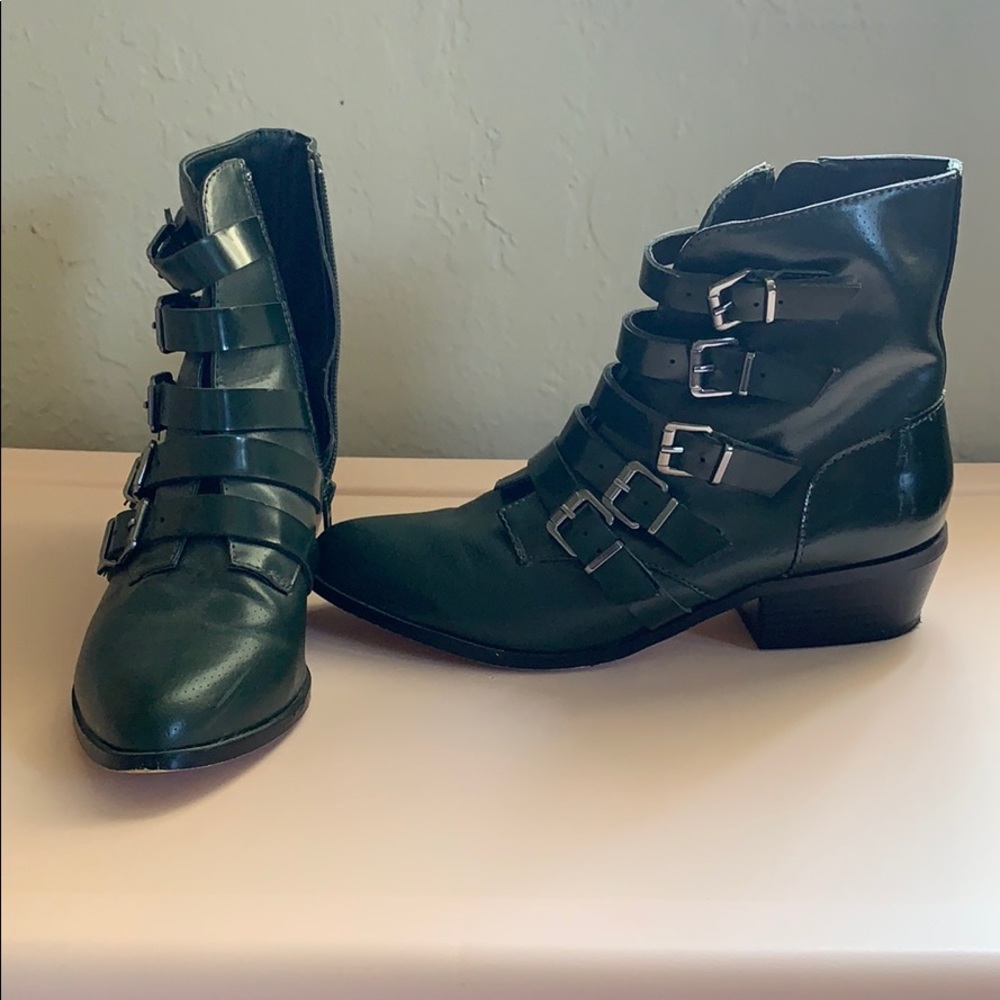 Dark green buckle boots